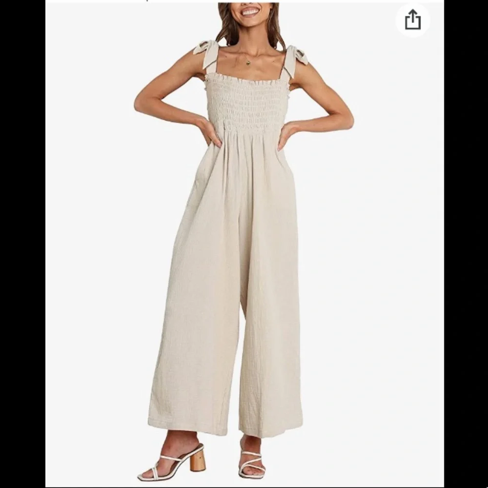 NWOT Cream Smocked, Wide-Leg Jumpsuit - Picture 1 of 8